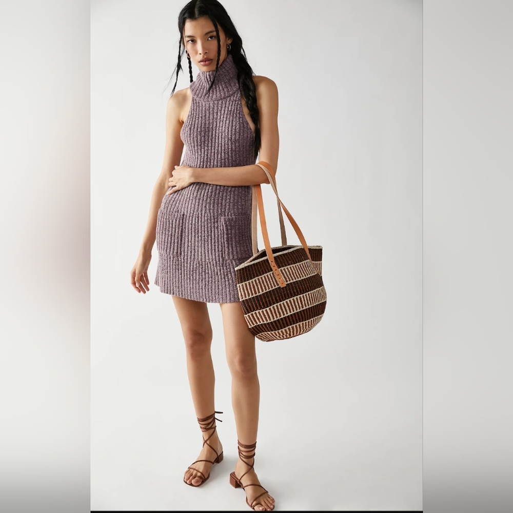 Free People Claud Mini Sweater Dress in Brandy Wine Combo - SZ Med